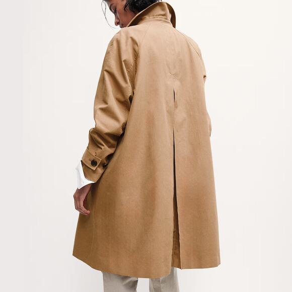 NWOT H&M Twill Car Coat Dark beige Tan XS Jacket Trench Pleated - Picture 5 of 5